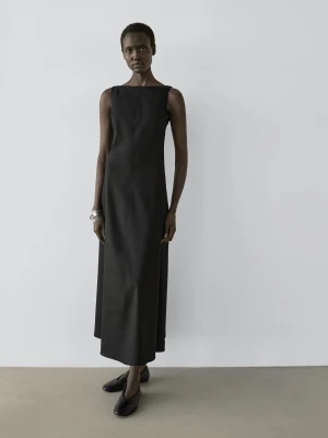 Długa Luźna Sukienka Z Lnu - Czarny - - Massimo Dutti - Kobieta