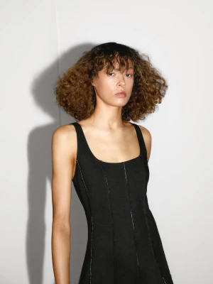 Długa Luźna Sukienka Z Mieszanki Lnu - Czarny - - Massimo Dutti - Female