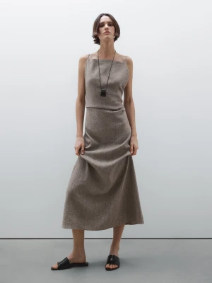 Długa Luźna Sukienka Z Mieszanki Lnu - Szary - - Massimo Dutti - Kobieta