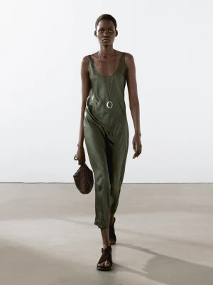 Długa Luźna Sukienka Z Satyny - Zielony - - Massimo Dutti - Kobieta