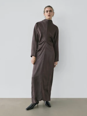 Długa Luźna Sukienka Z Wiązaniem − Studio - Szarobrązowy - - Massimo Dutti - Kobieta