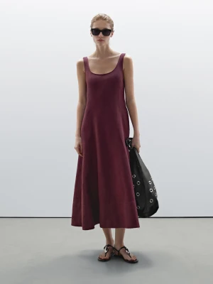 Długa Luźna Sukienka Ze 100% Lnu - Bordowy - - Massimo Dutti - Kobieta