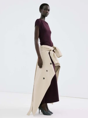 Długa marszczona sukienka winny - Kobieta - - MANGO