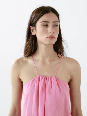 Długa Marszczona Sukienka Z Dekoltem Halter - Różowy - - Massimo Dutti - Kobieta