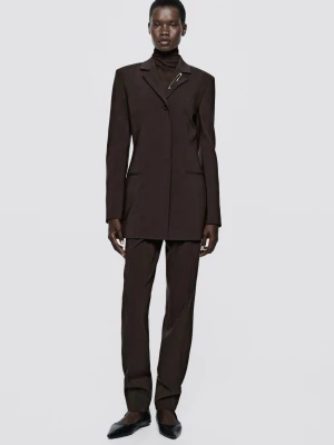 Długa Marynarka Ze Stretchem Z Mieszanki Wełny – Limited Edition - Czekoladowy - Massimo Dutti - Female