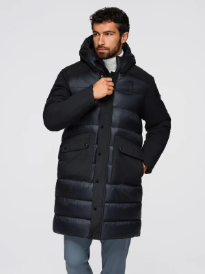 Długa męska pikowana kurtka z dużymi kieszeniami – czarna V1 - Rozmiar: L Ombre Clothing