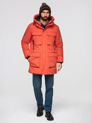 Zdjęcie produktu Długa ocieplana kurtka męska z odblaskowymi elementami – pomarańczowa V1 Ombre Clothing
