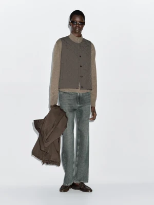 Długa Parka Z Bufiastym Materiałem Technicznym - Brązowy - - Massimo Dutti - Kobieta