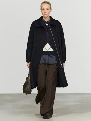 Długa Parka Z Wysokim Kołnierzem Z Domieszką Wełny - Granatowy - Massimo Dutti - Female