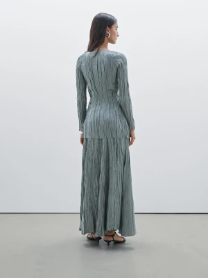 Długa Plisowana Spódnica Z Gumką W Pasie - Jasnoniebieski - - Massimo Dutti - Kobieta