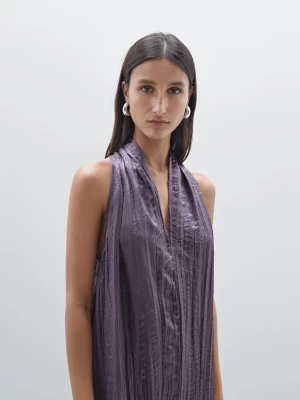 Długa Plisowana Sukienka Z Dekoltem Halter - Fioletowy - - Massimo Dutti - Kobieta