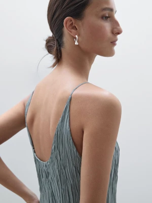 Długa Plisowana Sukienka Z Odkrytymi Plecami - Jasnoniebieski - - Massimo Dutti - Kobieta