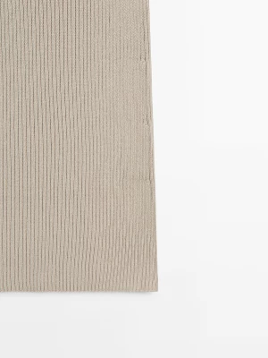 Długa, Prążkowana Spódnica Z Ozdobnym Rozcięciem - Popielaty - - Massimo Dutti - Kobieta