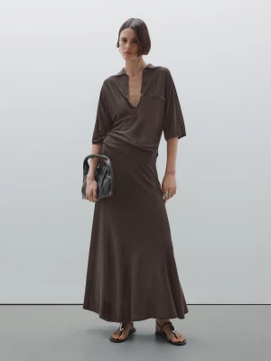 Długa Rozszerzana Spódnica - Czekoladowy - - Massimo Dutti - Kobieta