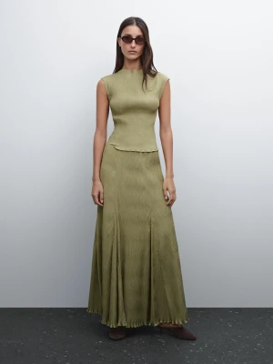 Długa Rozszerzana Spódnica Z Zakładkami - Jasnozielony - - Massimo Dutti - Kobieta