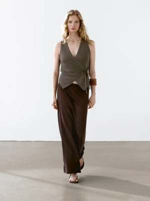 Długa Rozszerzana Spódnica Ze 100% Lnu - Bakłażanowy/Oberżynowy - - Massimo Dutti - Kobieta