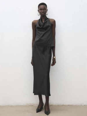 Długa satynowa spódnica czarny - Kobieta - - MANGO