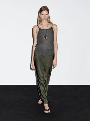 Długa Satynowa Spódnica - Zielony - - Massimo Dutti - Kobieta
