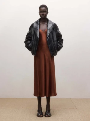 Długa satynowa sukienka intensywny pomarańczowy - Kobieta - - MANGO