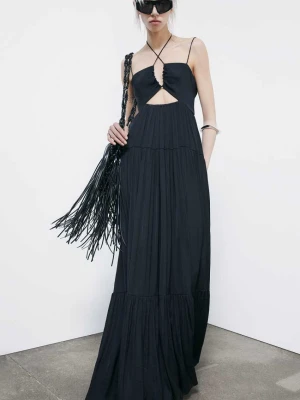 Długa satynowa sukienka z wycięciem PATRIZIA PEPE