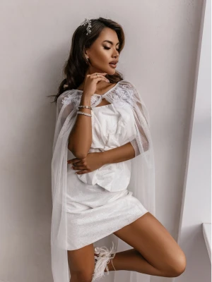 Długa ślubna tiulowa etola z brokatem ALANDRA - biała  magmac 