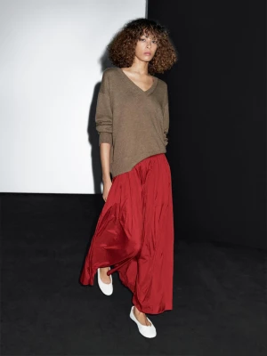 Długa Spódnica Techniczna Z Zakładkami - Czerwony - - Massimo Dutti - Kobieta