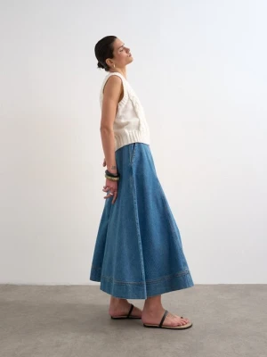 Długa spódnica Topshop niebieski denim