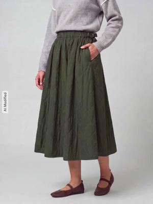 Długa spódnica z bocznymi wpuszczanymi kieszeniami model 'WKDBRIOSE' Weekend Max Mara Khaki