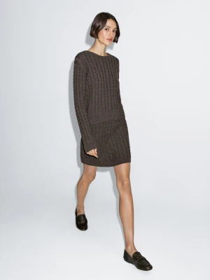 Dzianinowa Spódnica O Warkoczowym Splocie - Brązowy - - Massimo Dutti - Kobieta