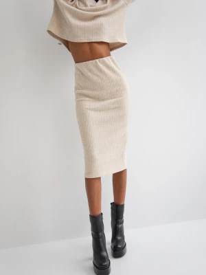 Długa spódnica z dzianiny sweterkowej w kolorze MELANGE BEIGE - BLISS-M Marsala
