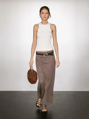 Długa Spódnica Z Dzianiny Z Mieszanki Lnu - Brązowy - - Massimo Dutti - Female