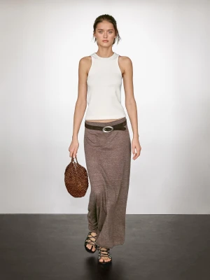 Długa Spódnica Z Dzianiny Z Mieszanki Lnu - Brązowy - - Massimo Dutti - Kobieta