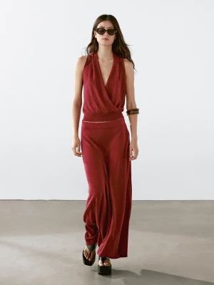 Długa Spódnica Z Dzianiny Z Mieszanki Lnu - Ciemnoczer - - Massimo Dutti - Kobieta