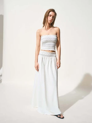 Długa spódnica z haftami złamana biel - Dziewczyna - - MANGO TEEN