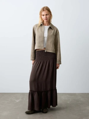 Długa spódnica z marszczonym panelem brązowy - Dziewczyna - - MANGO TEEN