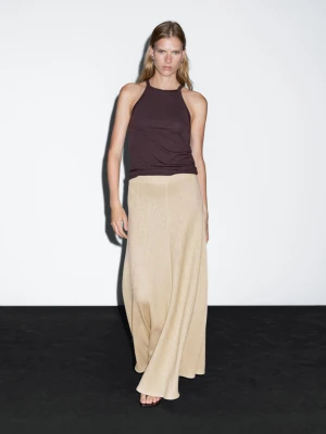 Długa Spódnica Z Mieszanki Bawełny Organicznej W Jodełkę - Surowy - - Massimo Dutti - Kobieta