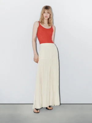 Długa Spódnica Z Mieszanki Jedwabiu Z Paskiem Gorsetowym - Studio - Surowy - - Massimo Dutti - Kobieta
