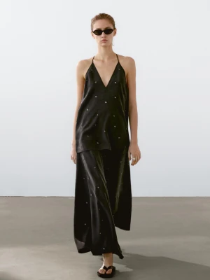 Długa Spódnica Z Oczkami - Czarny - - Massimo Dutti - Kobieta