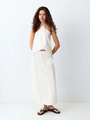 Długa spódnica z postrzępionymi detalami złamana biel - Dziewczyna - - MANGO TEEN