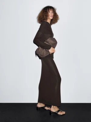 Długa Spódnica Z Prążkowanej Dzianiny - Brązowy - - Massimo Dutti - Female