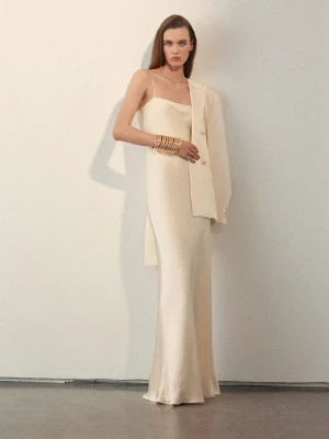 Długa sukienka bieliźniana kremowy / écru - Kobieta - - MANGO