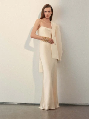 Długa sukienka bieliźniana kremowy / écru - Kobieta - - MANGO