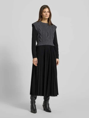 Długa sukienka casualowa w zestawie z bezrękawnikiem z dzianiny z czystej żywej wełny model ‘EBRO’ Weekend Max Mara Czarny
