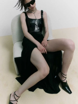 Długa sukienka gorsetowa ozdobiona cekinami PATRIZIA PEPE