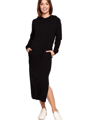 Długa sukienka jak bluza z kapturem i kieszeniami bawełniana czarna Be Active
