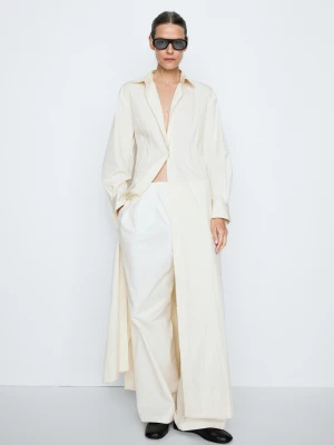 Długa Sukienka Koszulowa Z Rozkloszowanym Dołem – Studio - Beżowy - Massimo Dutti - Female