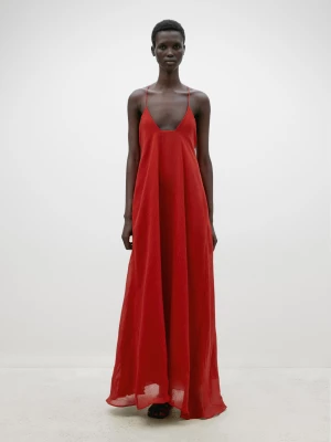 Długa Sukienka Na Ramiączkach Z Ozdobnym Dekoltem − Limited Edition - Czerwony - - Massimo Dutti - Kobieta