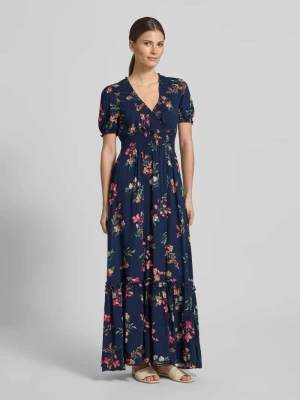 długa sukienka o kroju regular fit z czystej wiskozy z dekoltem w serek Apricot