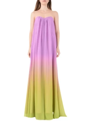 Długa sukienka satynowa z kontrastami kolorów Actualee