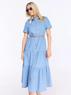 Długa sukienka szmizjerka z jasnego denimu TARANKO